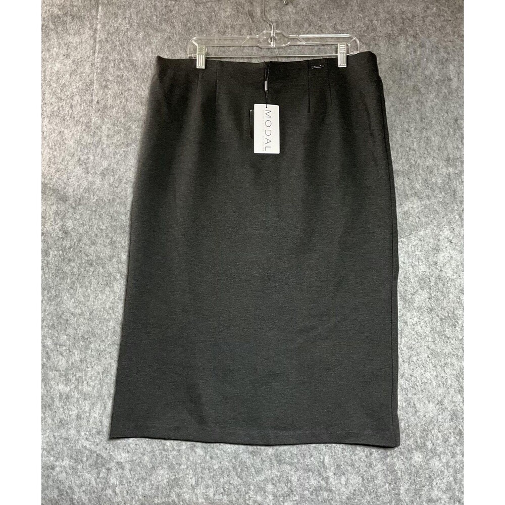 Tahari Skirt Womens XL Gray Modal Knit Pencil Midi Elastic Waist Work Career